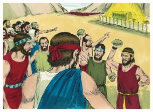 They picked up stones to stone Caleb and Joshua